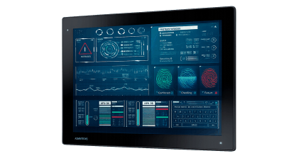 15" (4:3) XGA industrial display with P-CAP touchscreen, IP66-rated aluminum bezel, 1,620 cd/m² high brightness, and auto-dimming mode.